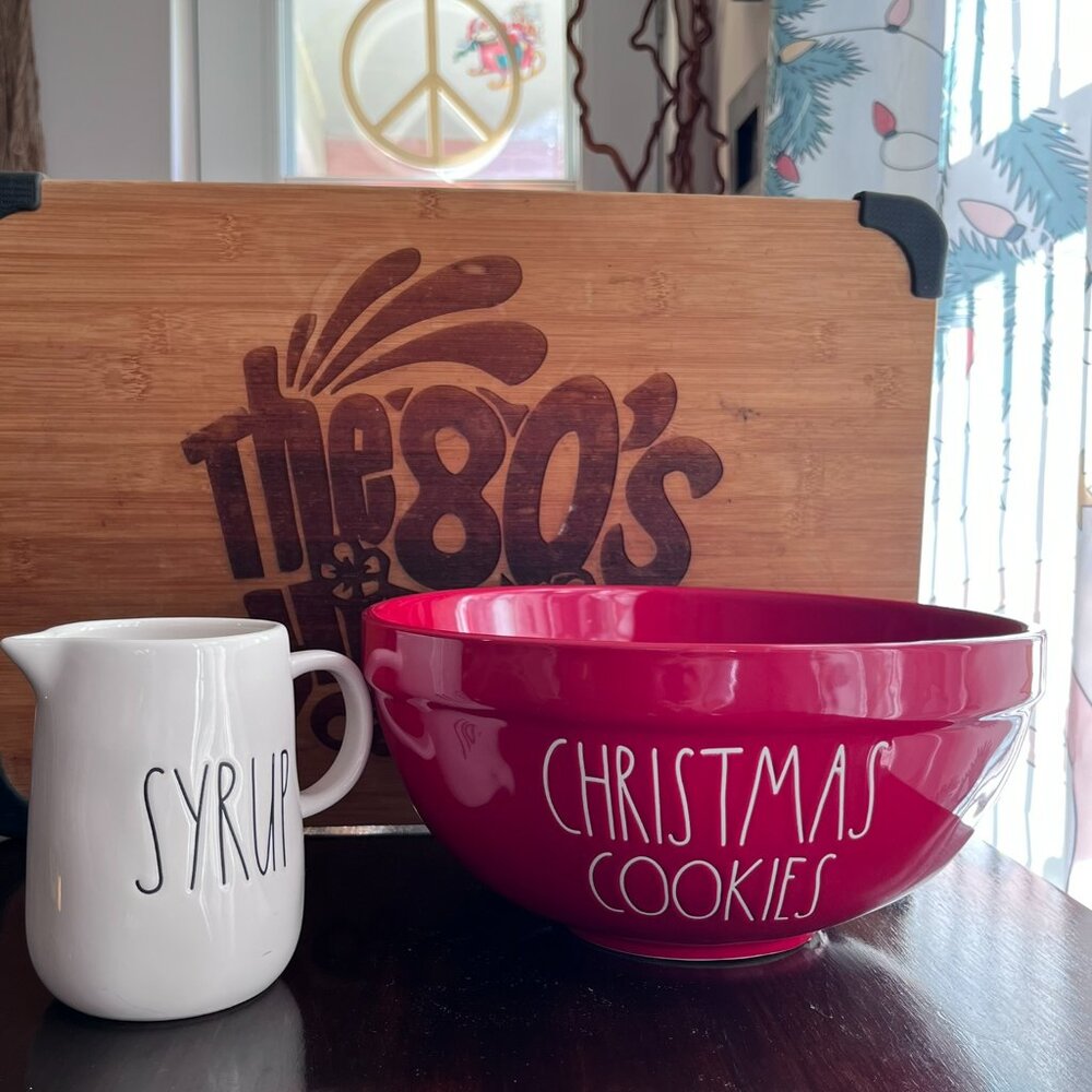 Rae Dunn Christmas Cookies Bowl & Syrup Pitcher Red Holiday Bundle